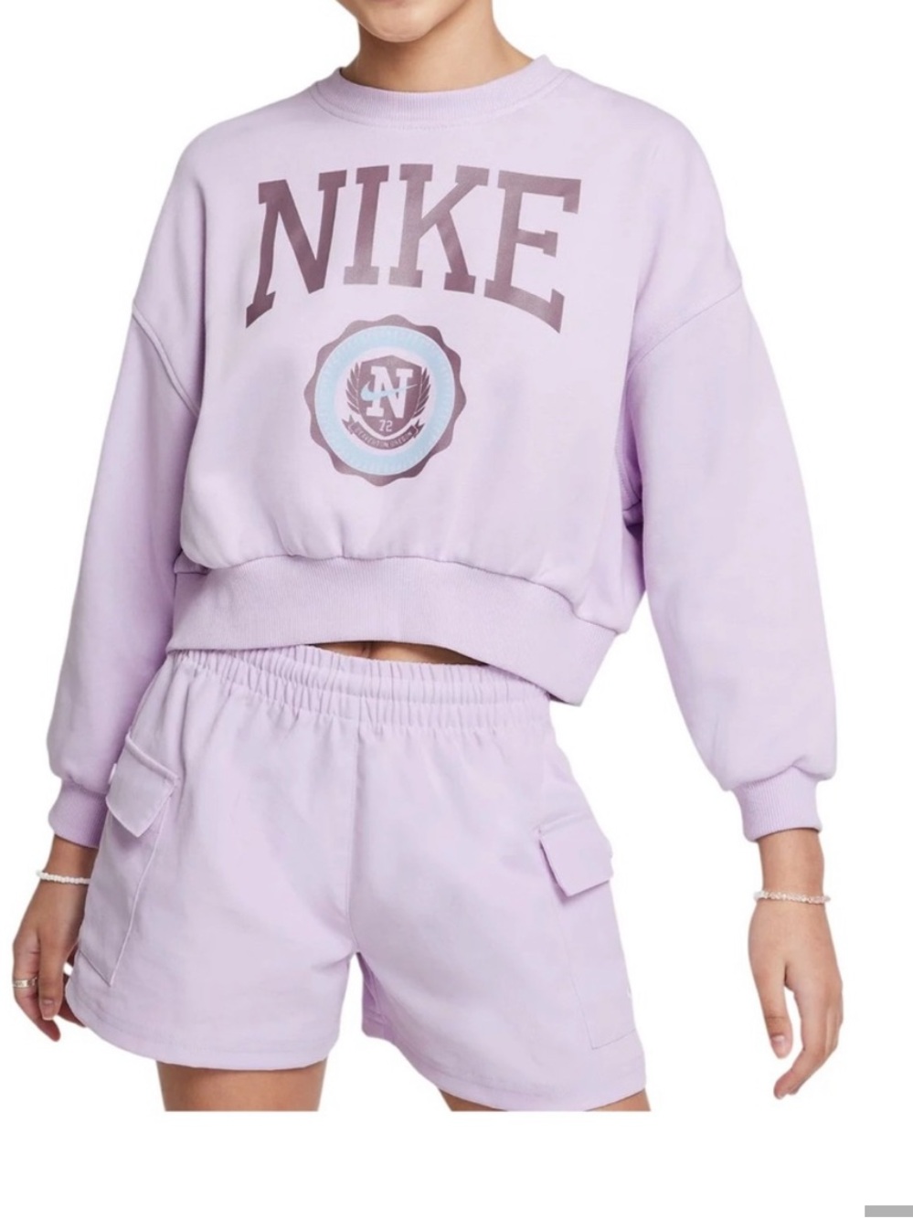 Nike Girls Sportswear Club Fleece French Terry Crewneck Cropped Sweatshirt